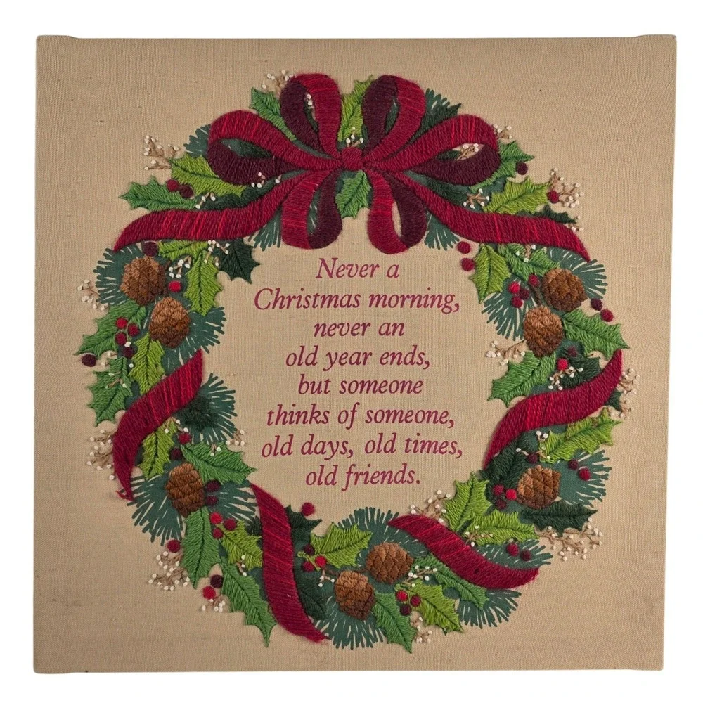 VTG 1987 Creative Circle Crewel Embroidery Christmas Memories Wreath Completed